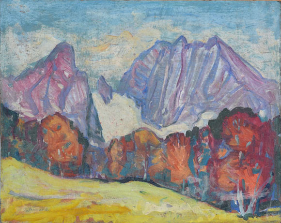 Konrad Sommer:  Watzmann, 1961, Öl auf Karton, 56,8 x 71,5 cm