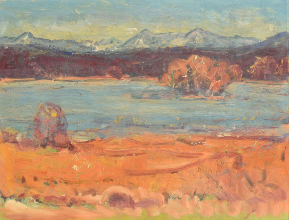 Konrad Sommer: Ostersee, um 1961, Öl auf Karton, 44,5 x 58,0 cm 