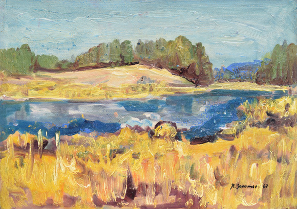 Konrad Sommer: Voralpensee, 1963, Öl auf Karton, 57,0 x 80,0 cm