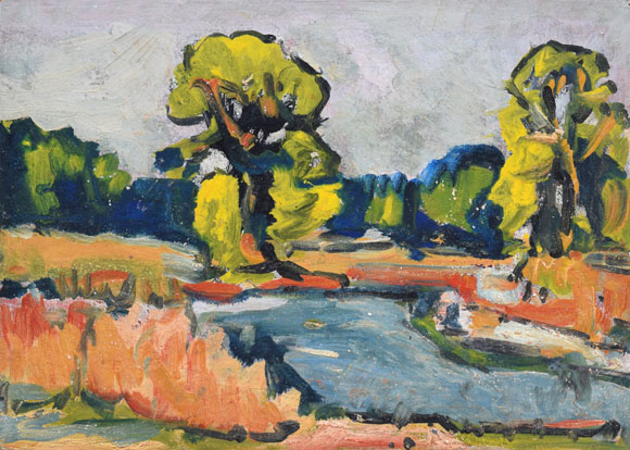 Konrad Sommer: An der Amper, um 1967, Öl auf Karton, 38,0 x 53,0 cm