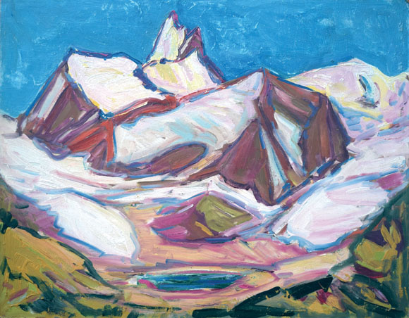 Konrad Sommer: Weisshorn vom Meidsee, um 1968, Öl auf Harfaser, 56,5 x 71,0 cm
