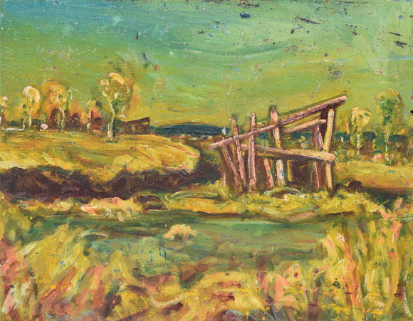 Konrad Sommer: Dachauer Moos, um 1970, Öl auf Hartfaser, 54,4 x 68,8 cm