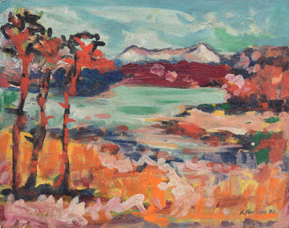 Konrad Sommer: An den Osterseen, 1972, Öl/Acryl auf Hartfaser, 56,3 x 71,0 cm