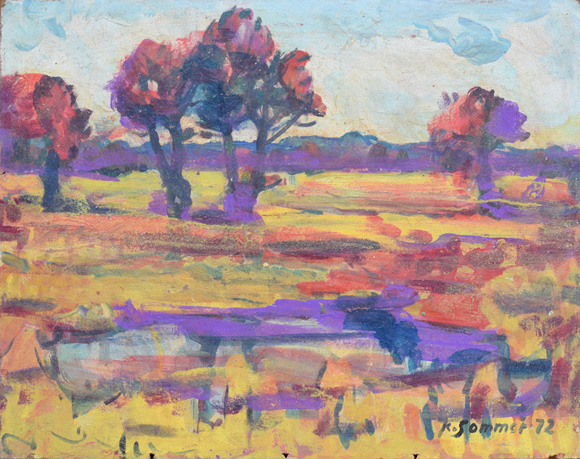 Konrad Sommer: Mooslandschaft, 1972, Öl auf Hartfaser, 56,5 x 71,5 cm