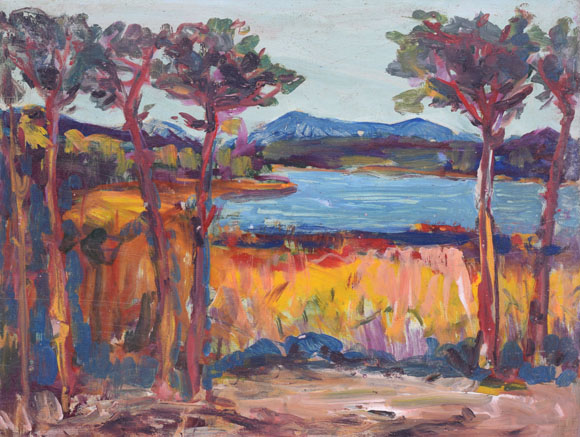 Konrad Sommer: Ostersee, um 1972, Öl auf Karton, 37,8 x 48,8 cm