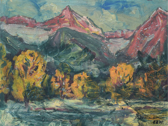 Konrad Sommer: Weißhorn, 8.8.1975, Acryl/Öl auf Hartfaser, 47,7 x 59,2 cm
