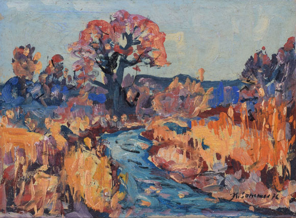 Konrad Sommer: An der Amper, um 1976, Öl auf Karton, 38,0 x 53,0 cm