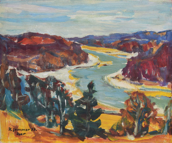 Konrad Sommer: Isar, 1977, Acryl/Öl auf Karton, 54,4 x 65,0 cm