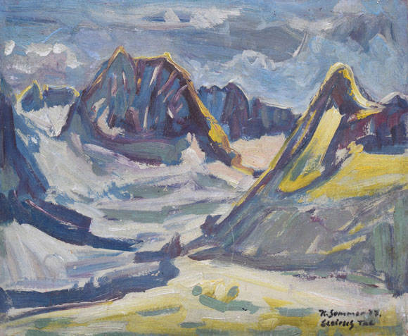 Konrad Sommer: Gleirsch Tal, 1977, Acryl/Öl auf Karton, 54,4 x 65,0 cm
