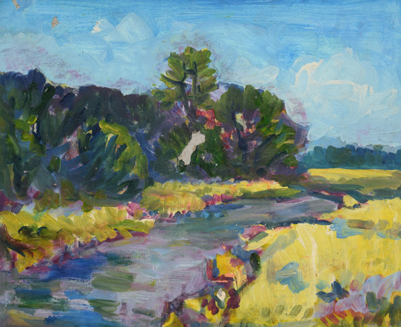 Konrad Sommer: An der Amper, um 1978, Öl auf Karton, 37,0 x 45,0 cm