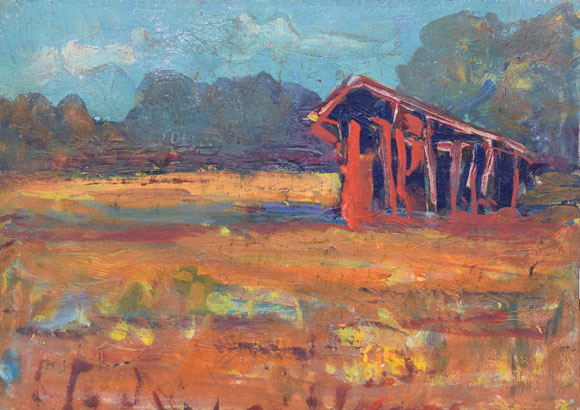 Konrad Sommer: Dachauer Moos, um 1982, Öl auf Karton, 38,2 x 52,8 cm