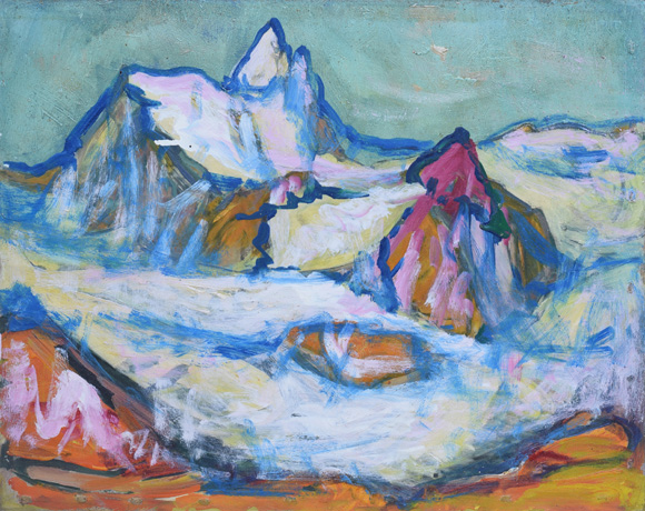 Konrad Sommer: Weisshorn vom Meidsee, um 1983, Öl auf Hartfaser, 56,7 x 70,5 cm