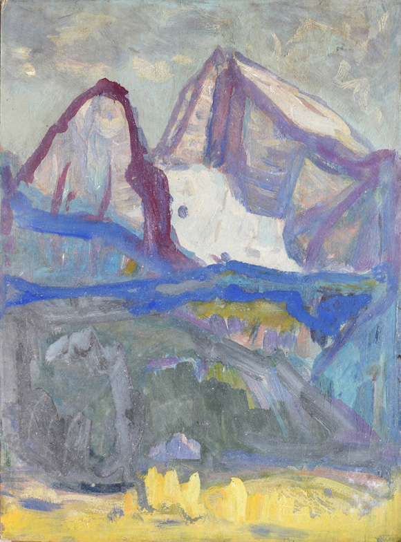 Konrad Sommer: Watzmann, um 1985, Leimfarbe auf Karton, 48,8 x 37,0 cm