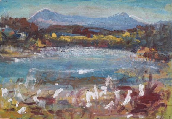 Konrad Sommer: Ostersee, um 1988, Öl auf Karton, 41,7 x 60,5 cm