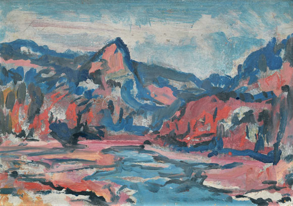 Konrad Sommer: Funtensee mit Schottmalhorn, um 1988, Öl auf Karton, 40,0 x 56,5 cm