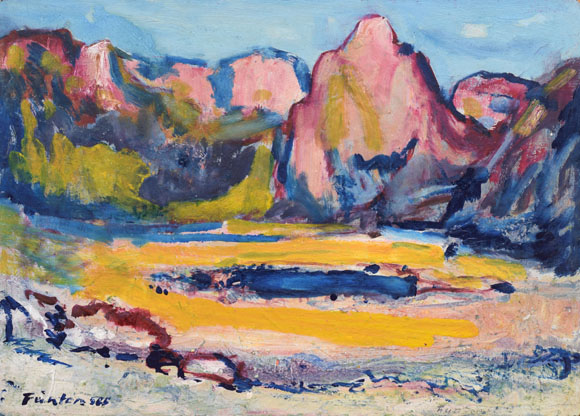 Konrad Sommer: Funtensee mit Schottmalhorn, um 1989, Öl auf Karton, 56,5 x 80,0 cm