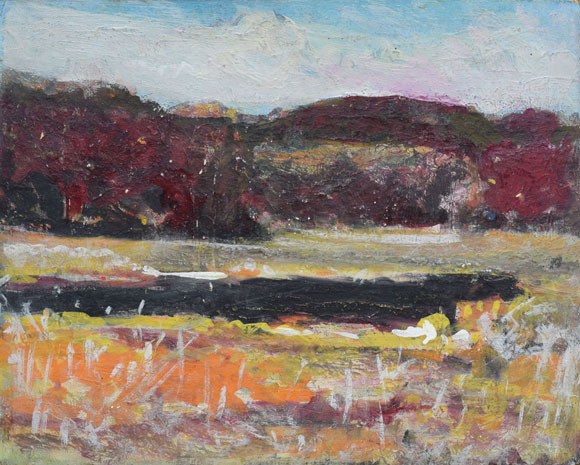 Konrad Sommer: Mooslandschaft, um 1990, Öl auf Hartfaser, 56,5 x 71,0 cm