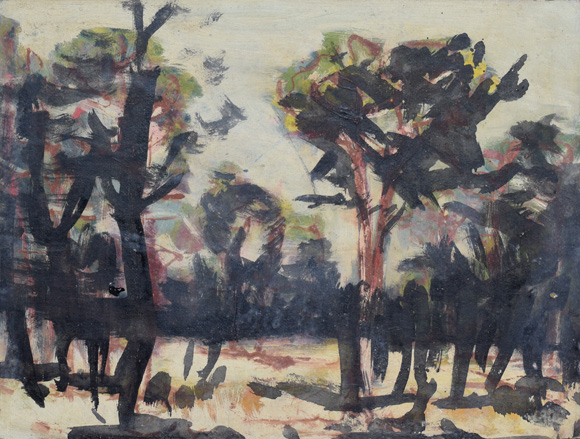 Konrad Sommer: Kahle Bäume, um 1992, Acryl/Öl auf Karton, 37,0 x 48,5 cm