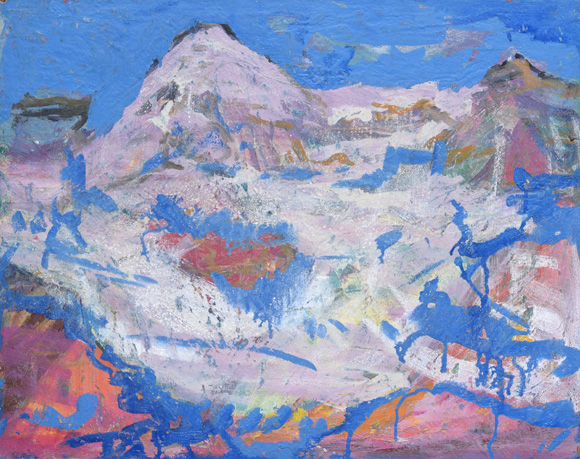 Konrad Sommer: Berg in Weiß und Blau, um 1992, Acryl/Öl auf Hartfaser, 55,7 x 71,2 cm