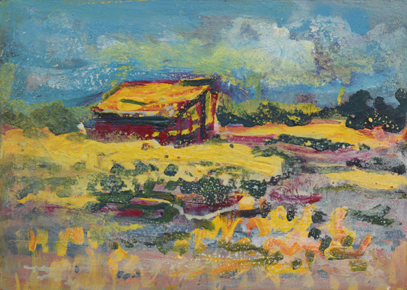 Konrad Sommer: Mooslandschaft, um 1994, Öl auf Karton, 38,3 x 53,2 cm