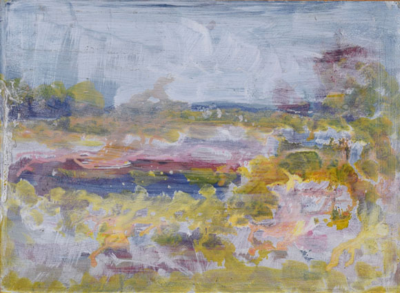Konrad Sommer: Mooslandschaft, um 1995, Öl auf Karton, 37,5 x 50,5 cm