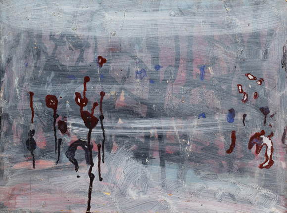 Konrad Sommer: Bäume im Nebel, um 1997, Acryl/Öl auf Karton, 37,2 x 51,5 cm