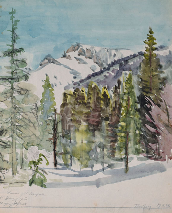 Konrad Sommer: Idealhang, 27.02.1948, Aquarellfarben auf Papier, 29,0 x 23,0 cm