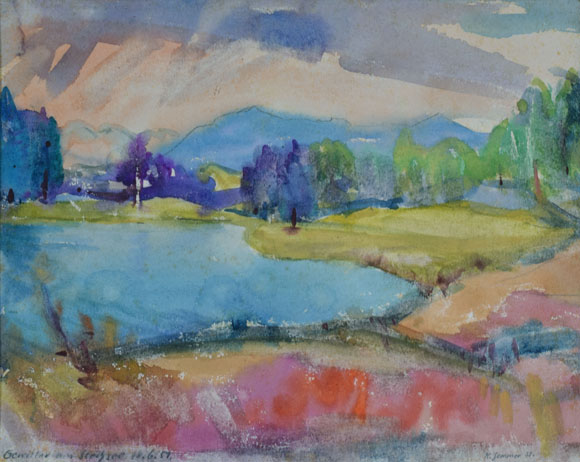 Konrad Sommer: Gewitter am Stechsee, 16.06.1951, Aquarellfarben auf Papier, 24,5 x 30,3 cm