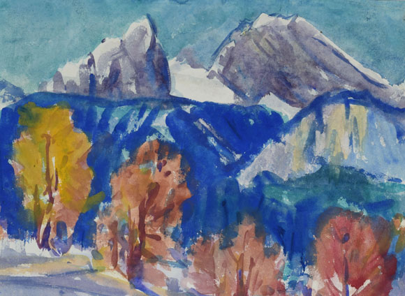 Konrad Sommer: Watzmann, Februar 1962, Aquarellfarben auf Papier, 25,1 x 31,1 cm