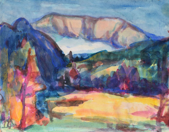 Konrad Sommer: Benediktenwand,  um 1962, Aquarellfarben auf Papier, 28,2 x 35,3 cm