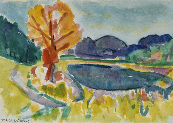Konrad Sommer: Windach, 14.04.1968, Aquarellfarben auf Papier, 21,5 x 30,0 cm
