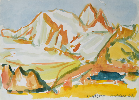 Konrad Sommer: Weisshorn, Meidsee, 1968, Aquarellfarben auf Papier, 25,0 x 35,0 cm