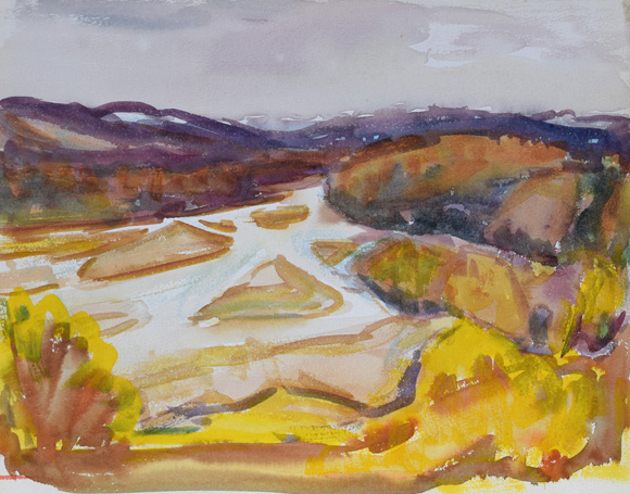 Konrad Sommer: Isar bei Icking, 29.04.1970, Aquarellfarben auf Papier, 27,4 x 34,5 cm