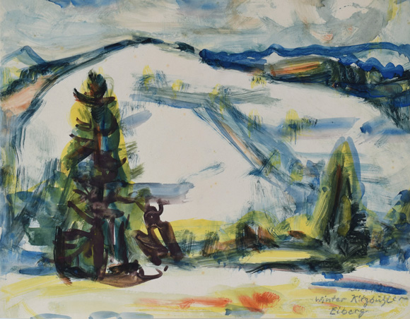 Konrad Sommer: Winter Kitzbühler Eiberg, 24.01.1972, Aquarellfarben auf Papier, 26,8 x 34,2 cm 