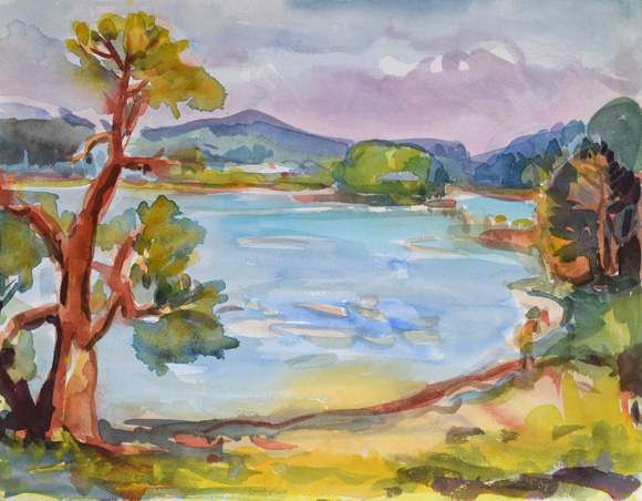 Konrad Sommer: Großer Ostersee, 17.02.1972, Aquarellfarben auf Papier, 26,5 x 34,4 cm