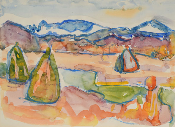 Konrad Sommer:  Heumanderln Ostersee, um 1975, Aquarellfarben auf Papier, 21,0 x 29,5 cm