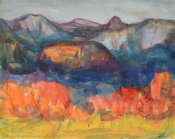 Konrad Sommer:  Ammergauer Berge, 9.10.1979, Aquarellfarben auf Papier, 28,0 x 34,7 cm