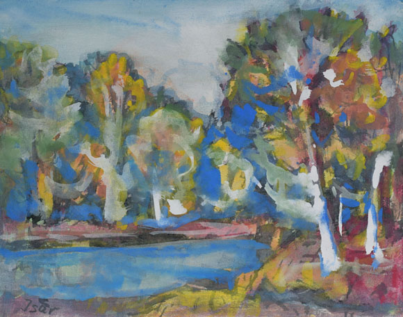 Konrad Sommer: Isar,  um 1983, Aquarellfarben auf Papier, 27,0 x 34,5 cm