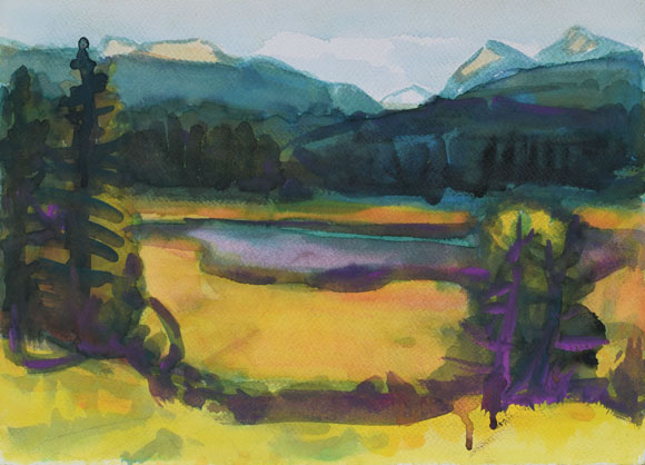 Konrad Sommer:  Bärnsee,  1985, Aquarellfarben auf Papier, 26,0 x 35,7 cm
