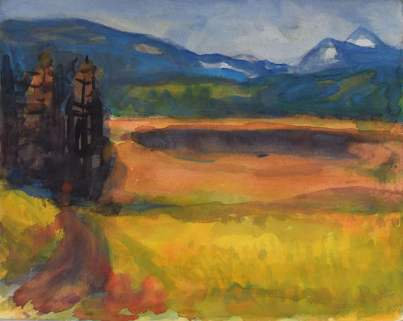 Konrad Sommer: Bärnsee,  1985, Aquarellfarben auf Papier, 27,0 x 34,7 cm