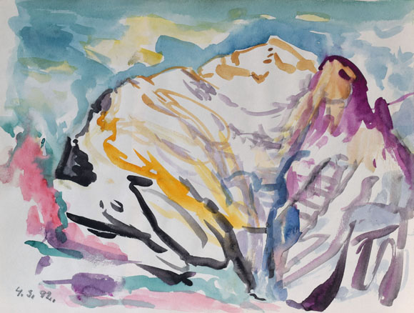 Konrad Sommer: Göll, 0.03.1992, Aquarellfarben auf Papier, 24,0 x 32,0 cm
