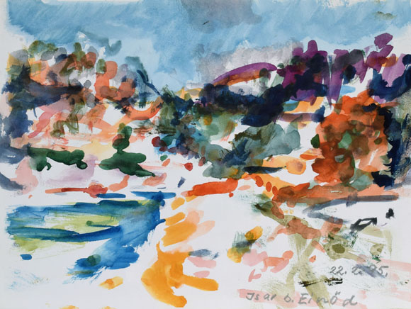 Konrad Sommer: Isar bei Eiöd, 22.02.1995, Aquarellfarben auf Papier, 24,07 x 32,0 cm
