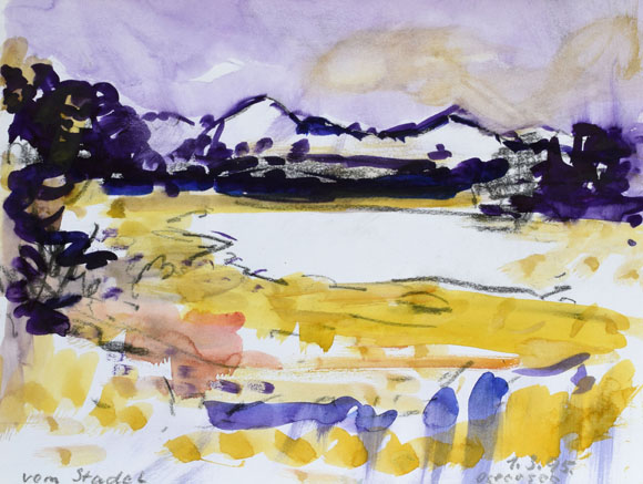 Konrad Sommer:  Ostersee, 1.03.1995, Aquarellfarben auf Papier, 24,0 x 32,0 cm