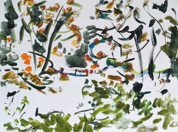 Konrad Sommer: Gererbach, 25.06.1995, Aquarellfarben auf Papier, 34,0 x 32,0 cm