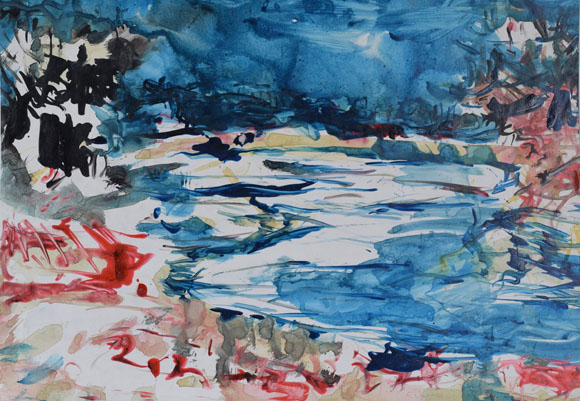 Konrad Sommer:  Ostersee, um 1995, Aquarellfarben auf Papier, 27,6 x 38,5 cm