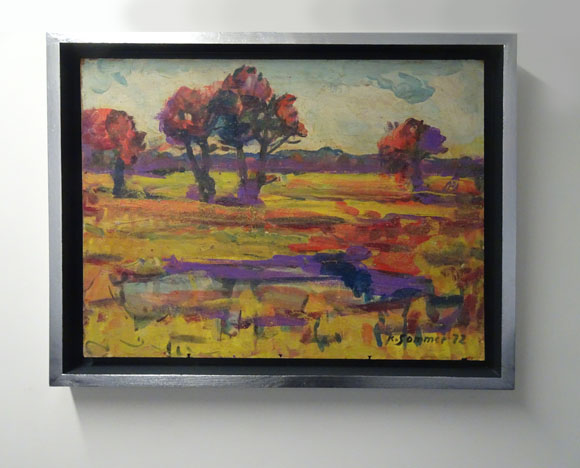 Blick in die Ausstellung Deutsche Wohnen SE - Gehag-Forum,16.12.2020-31.05.2021, Konrad Sommer: Mooslandschaft,  1972, Öl auf Hartfaser, 56,5 x 71,5 cm 