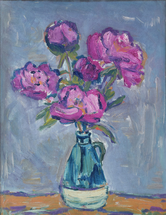 Konrad Sommer: Pfingstrosen, um 1968, Acryl auf Karton, 49,3 x 38,2 cm