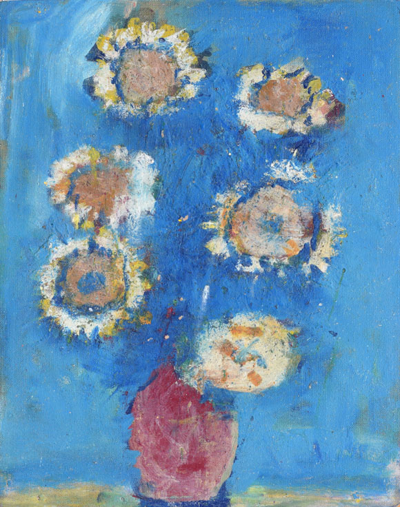 Konrad Sommer: Sonnenblumen, um 1990, Acryl/Öl auf Hartfaser, 70,5 x 56,0 cm