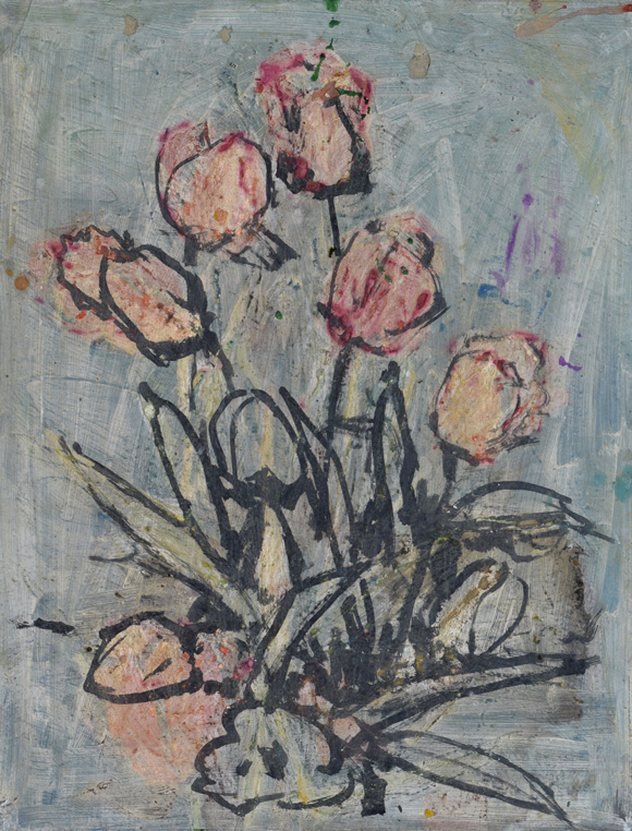 Konrad Sommer: Tulpen, um 1990, Acryl/Öl auf Karton, 37,3 x 49,3 cm
