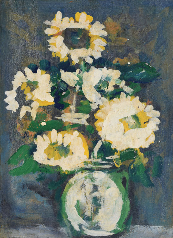 Konrad Sommer: Sonnenblumen,  um 1992, Acryl/Öl auf Karton, 53,5 x 38,5 cm